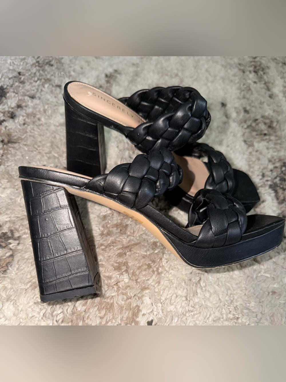 Sincerely Jules Black Braided Platform Heels Size 6.5